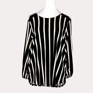 Adrianna Papell Slinky Knit Blouse Top Striped Black Tan M
